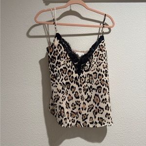 Leopard Print Lace Trim Cami Top